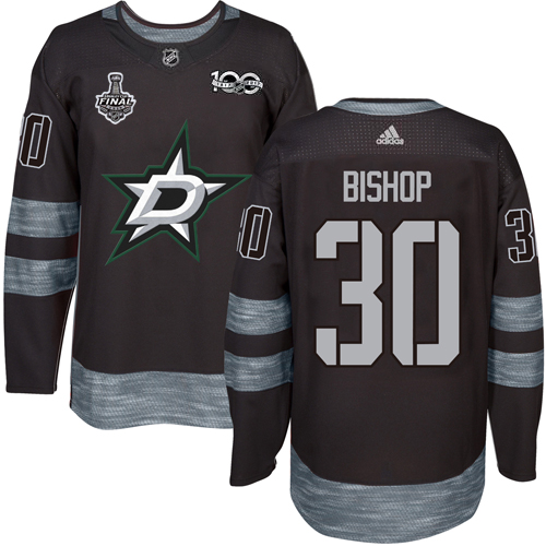 Men Adidas Dallas Stars #30 Ben Bishop Black 1917-2017 100th Anniversary 2020 Stanley Cup Final Stitched NHL Jersey